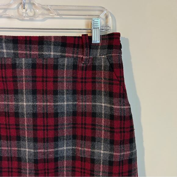 Eddie Bauer Red/Gray/Black Mercer Plaid Wool Blend Lined Knee-Length Skirt Sz 4 - Picture 2 of 11